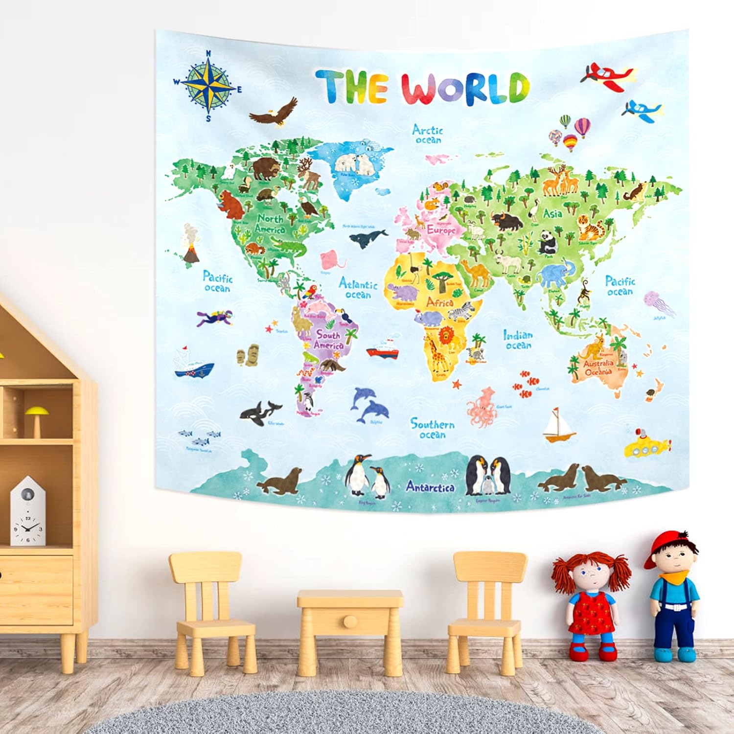 Kids Education World - Mappa del mondo per bambini Arazzo